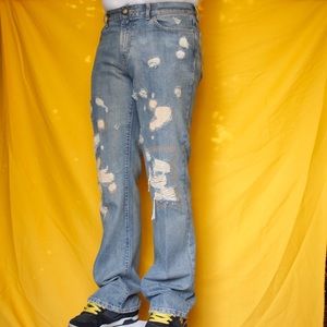 JUST CAVALLI Distressed Blue Jeans Leather Inserts